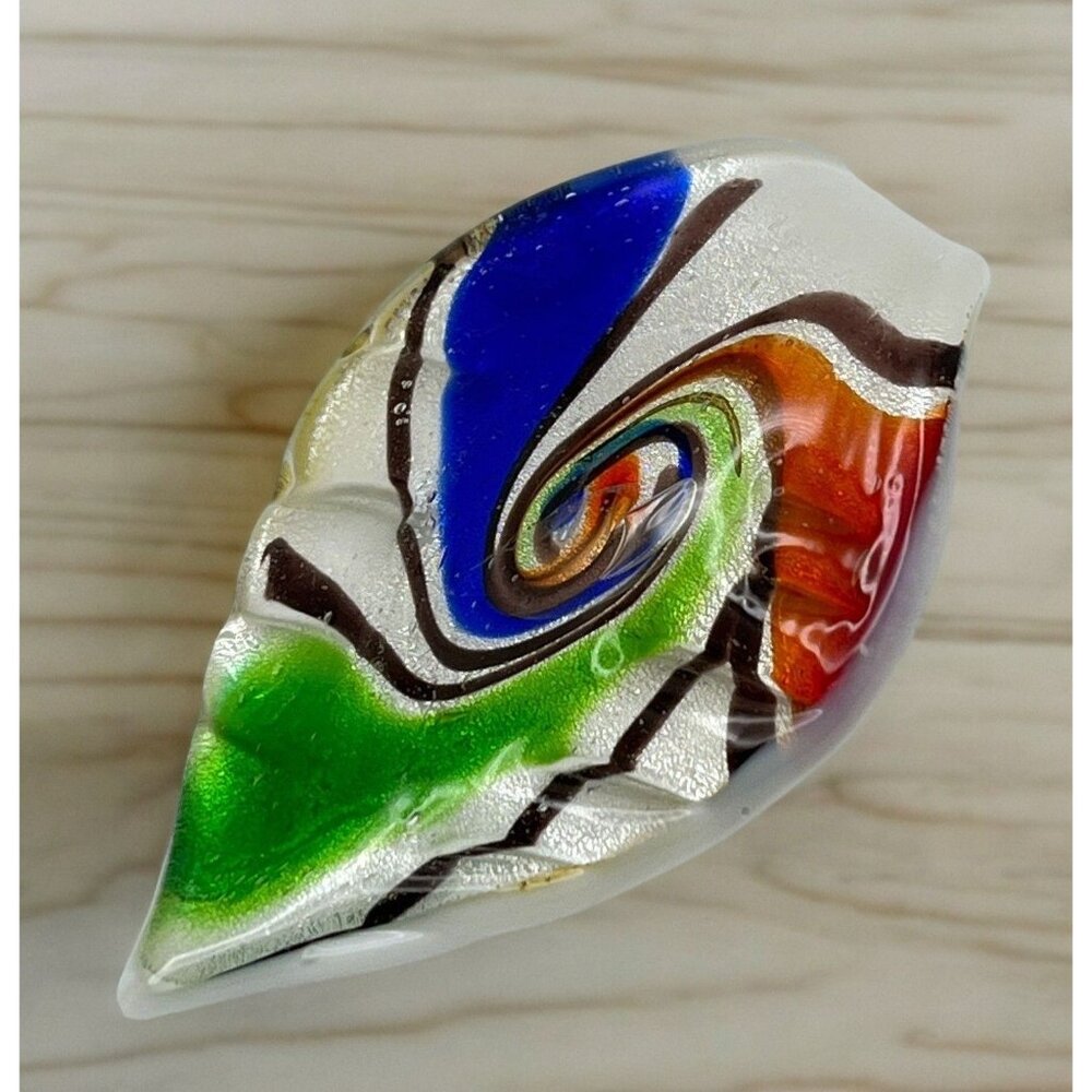 Art Glass Teardrop Pendant Rainbow Spiral Swirl Green Blue Orange Vintage